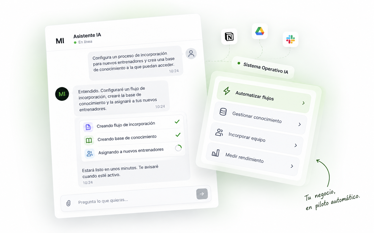 Sistema operativo con IA para organizar operaciones y herramientas de empresa